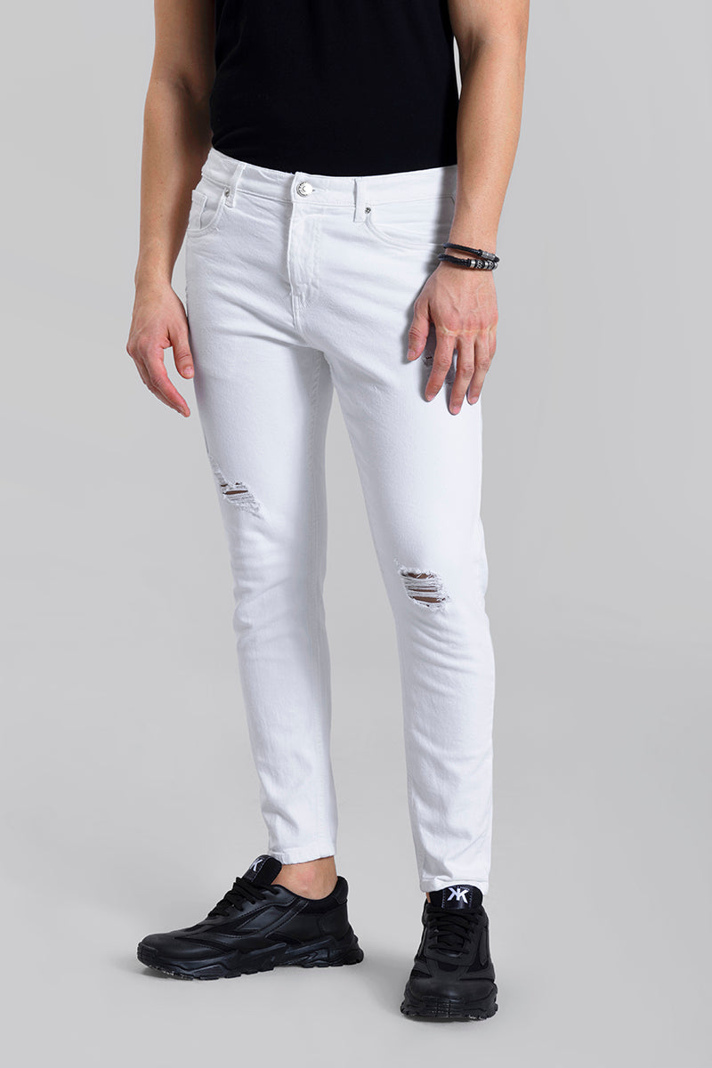 Buy Men's Distressed White Skinny Jeans Online | SNITCH